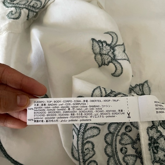 Zara Elegant White and Green Embroidered Women's Dress Size M - Picture 14 of 14